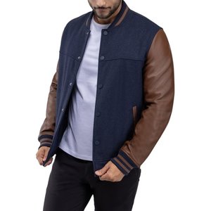 Veste universitaire pour hommes manches en cuir véritable et laine mélangée Letterman Boys College Varsity Jackets XS-5XL - Product Image 1