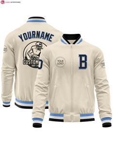 Chaqueta universitaria con logotipo personalizado y cremallera, Mangas de cuero bordadas, chaqueta universitaria de béisbol de pareja negra con letras para hombre - Product Image 5