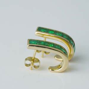 Rhodium Plated Copper <b>Emerald</b> <b>Stud</b> Earrings with Zircon and Pearl - Product Image 3