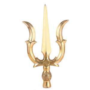Sculpture Trishul en laiton traditionnel et plaqué or, un symbole Divin Trident. Disponible aux prix de gros. - Product Image 2
