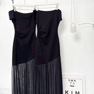 Robe longue noire sexy et ajustée à épaules dénudées pour femme, tenue de soirée - Product Image 5