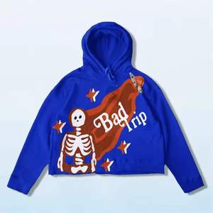 Streetwear en coton à quantité minimale de commande basse, sweat à capuche à impression bouffante vierge, sweat à capuche personnalisé avec bords coupés, vente en gros - Product Image 2