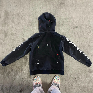 Streetwear Custom Embroidery French Terry <b>Paint</b> Acid Wash Hoodie and Flare Sweatpants Tracksuit Sweat Suits Men OEM Serviced - Product Image 4