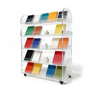 ชั้นวางอะคริลิคใส 5 ชั้น แบบมีล้อเลื่อน สำหรับร้านเสื้อผ้า กระเป๋า หนังสือ งานแสดงสินค้า - Product Image 2