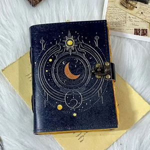 Logotipo personalizado espiral Grimoire diario elegante cosido a mano Sun Moon cuero cuaderno suave cubierta A3 organizador de regalo caja elegante - Product Image 5