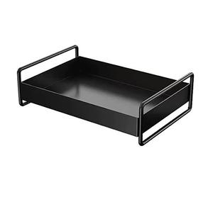 Bandeja de servicio rectangular Hermosa bandeja de metal decorativa con acabado negro brillante con asa | Bandeja de café para mesa de centro - Product Image 1