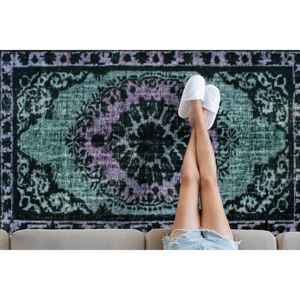 Tapis imprimé à motif médaillon vert, design ethnique persan turc, avec poils doux - Product Image 2