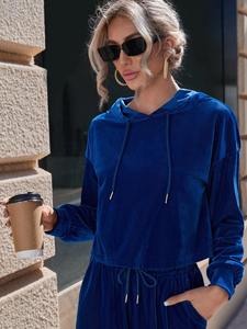 Conjunto de sudadera deportiva de terciopelo personalizada para mujer, Sudadera con capucha de promoción para entrenamiento de gimnasio en invierno, envío aéreo - Product Image 3