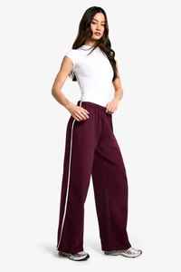 Vente chaude bordeaux femmes grand côté rayure droite Joggers polaire doux au toucher tissu 100% coton hiver dentelle plat avant pantalon - Product Image 6