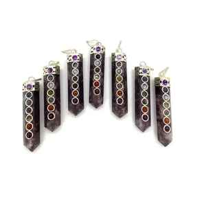 Superventas Cristal de lepidolita Natural 7 Chakra punto colgante collar piedras preciosas curación cristal colgantes para Reiki - Product Image 1