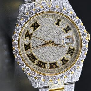 VVS Moissanite สีเหลืองทองหรูหราสำหรับสวิสควอตซ์นาฬิกาฮิปฮอปสำหรับผู้ชายสายสแตนเลสคอลเลกชันเพชรที่ยอดเยี่ยม - Product Image 4