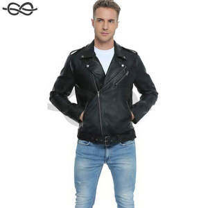 Blouson aviateur élégant en similicuir pour homme avec ceinture zippée Manteau de motard coupe ajustée pour la moto d'hiver Pièce unique incluse - Product Image 2