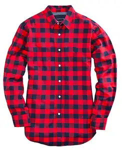 Vente en gros de chemises en flanelle pour hommes, top tendance, t-shirt de couleur rouge personnalisé à bas prix