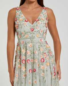 Vestido de satén de rosas rojas con escote en V para fiestas formales Bodas Proms Reuniones - Product Image 1