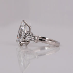 Custom Pear Cut Lab Grown Diamond three Stone Engagement Ring with Teper Cut Diamond 18KT <b>Solid</b> Gold Anniversary Gift Ring - Product Image 3