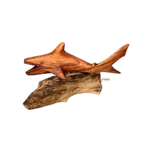 Tiburón de madera de Color marrón para decoración del hogar y regalo de Navidad, único