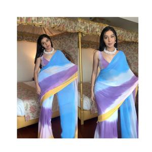 ชุดส่าหรีพิมพ์ลายผ้าจอร์เจียเก๋สูงตามต้องการออกแบบอย่างงดงามสำหรับงานเลี้ยงทางการราคาที่ดีที่สุดจากอินเดีย - Product Image 1