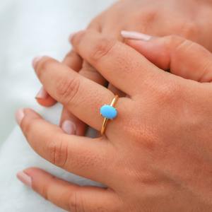 Anillo de compromiso turquesa 2025 auténtica Plata de Ley 925 tamaño ovalado 7x5mm diseño bohemio Vintage joyería fina hecha a mano para mujer - Product Image 1
