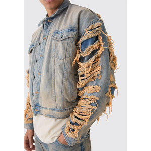 Veste en jean surdimensionnée pour homme de haute qualité, fermeture éclair formelle d'hiver, col montant, respirante, tissu en toile 100% coton - Product Image 6