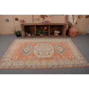 Vintage turc 5x7.5ft tapis classique Orange bleu Patchwork Design laine matériel Latex Rectangle couloir pour les grandes chambres - Product Image 4