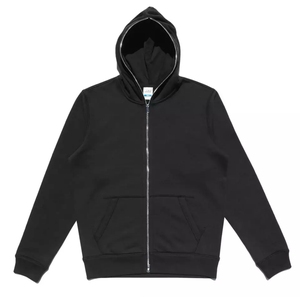 Sudadera con capucha con cremallera completa Negra personalizada de fábrica para hombres 460 GSM algodón de doble capa peso pesado patrón sólido estampado ODM suministro para invierno - Product Image 1