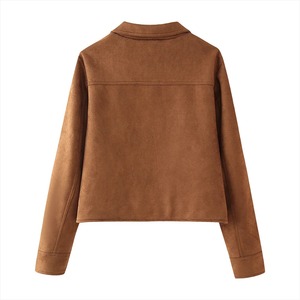 Automne nouveau Style de vêtements pour femmes Simple et haut de gamme coupe ajustée Style court revers veste en daim - Product Image 5