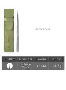 Juego de pinzas rectas para extensión de pestañas delgadas de acero inoxidable LIGHTEYES, viene con estuche de cuero verde, herramientas para pestañas de Hexa Care - Product Image 4