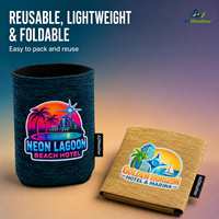 Manchon isotherme pliable en néoprène de 12 oz pour canettes, avec logo personnalisé, motif hôtel de villégiature tropicale, pour bière et soda