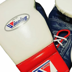 Gants de boxe à lacets Winning, blanc, marine, rouge, cuir véritable, gants de boxe professionnels pour l'entraînement et les combats, 8oz 10oz 12oz 14oz 16oz - Product Image 3