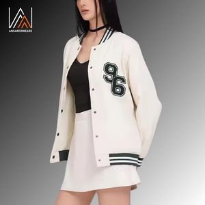 2026 Custom Women's <b>Drop</b> Shoulder Varsity Baseball Jacket Breathable Flocking Appliques Wholesale Winter Waterproof Cotton - Product Image 1
