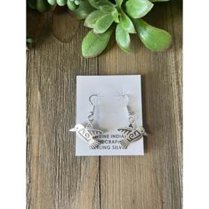Navajo Handmade <b>Sterling</b> <b>Silver</b> <b>Dangle</b> Hummingbird Drop <b>Earrings</b> with Shell Pearl Diamond Accents - Product Image 1