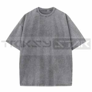 Acid Wash T-Shirt à manches courtes 2025 nouveaux hommes couleur unie T-Shirt unisexe été hauts 100% coton - Product Image 3
