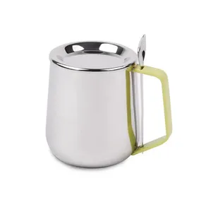 Taza de té de acero inoxidable de doble pared con cuchara espejo pulido acabado elegante duradero perfecto para cafetería y utensilios de cocina - Product Image 1