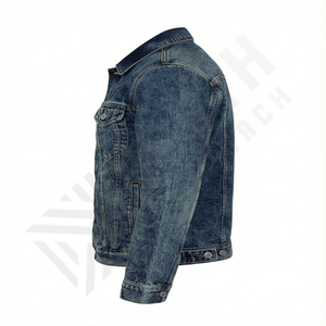 Chaqueta Bomber Trucker de Mezclilla 100% Algodón de Alta Calidad, Personalizada, con Doble Cremallera, Estilo Vintage, Lavada a la Piedra, Color Índigo, para Hombre - Product Image 3