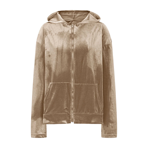 Best Selling Warm Winter Women's <b>Velvet</b> Hoodies Light Brown Color Long Sleeve Zipper Up Outdoor Soft <b>Velvet</b> <b>Hoodie</b> - Product Image 1