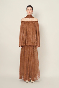 Top de gasa plisado con hombros descubiertos Alba para mujer, los más vendidos, hecho para mujer, servicios ODM de Vietnam, temporada corta de talla grande, Primavera - Product Image 2