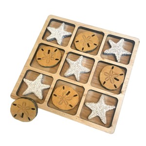 Vente en gros Ensemble de jeux nautiques en bois Tic Tac Toe Jeu de société personnalisé sur le thème de la plage Étoile de mer et sable Dollar pour souvenirs et décoration intérieure - Product Image 1