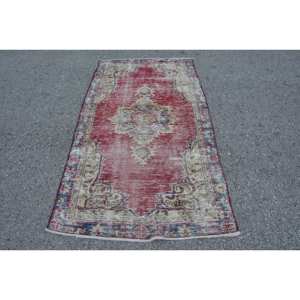 Alfombra turca Vintage Oriental rojo Beige 3,2X5,7 pies área grande patrón de retazos lana viscosa látex ecológico comedor - Product Image 1