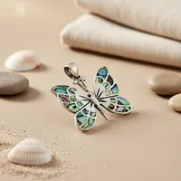 Pendentif Papillon en Argent Sterling avec Incrustation de Coquille d'Abalone et Perle d'Eau Douce, Monture Sertie, Style Vintage, Hypoallergénique, pour Fiançailles