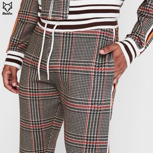Unisex Plaid Tracksuit Full Length Half-<b>Zip</b> Jacket With Drawstring Pants Casual Autumn Wear Polyester Cotton Blend Regular Fit - Product Image 6