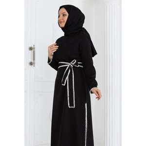 Conjunto de 2 piezas de cinturón casual negro con costuras estilo pastor, 100% poliéster, ajuste regular, MSW19365-1, largo midi - Product Image 2