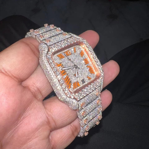 Reloj de Lujo para Hombre con Cristales de Moissanita, Diamantes Brillantes, Caja Rectangular de Acero Inoxidable, Movimiento Mecánico ETA, Correa de Acero Inoxidable - Product Image 1