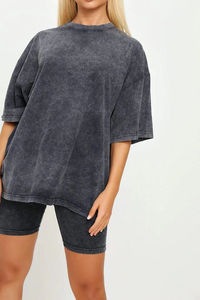 Venta al por mayor ácido lavado Vintage camiseta de gran tamaño Stock manga corta Streetwear Hip Hop estilo personalizable Terry tela con logotipo - Product Image 5