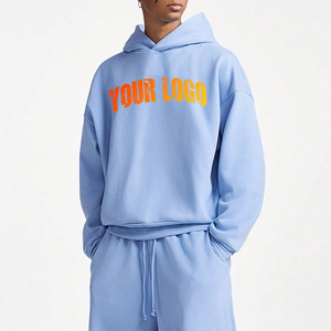 Ensemble survêtement femme en coton bleu, jogging et sweat-shirt, taille plus, décontracté, uni, hiver, logo personnalisé 2025 - Product Image 2