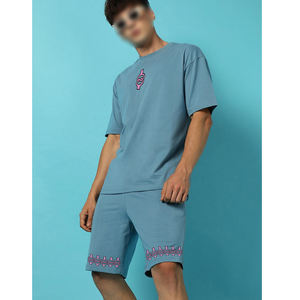 Blue Printed Oversized T-Shirt & <b>Shorts</b> Wholesale Rate With Own Design Best Seller Unique Style T Shirt <b>Short</b> Set - Product Image 1