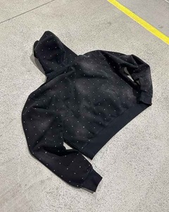 Sweats à capuche surdimensionnés personnalisés en coton lourd délavé à l'acide avec strass pour hommes - Product Image 4