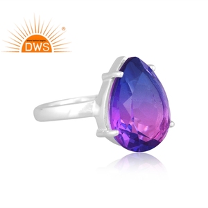 Anillo apilable de plata de ley fina, hecho a mano, con gemas de cuarzo doblet de amatista bio, a la moda, para mujer, regalo para ella. - Product Image 2