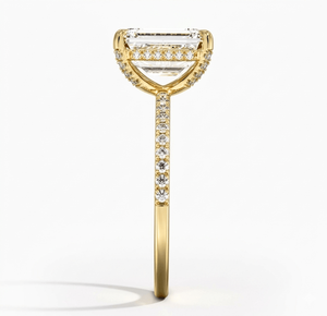 Anillo de Compromiso con Diamante Cultivado en Laboratorio con Corte Esmeralda Infinity Edge y Banda de Diamantes Halo para Mujer, Chapado en Oro de 18K - Product Image 4