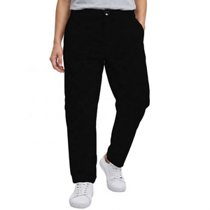 Pantalon décontracté en coton noir pour homme, taille élastique, fermeture boutonnée, coupe droite, respirant, poids moyen, idéal pour l'automne - Product Image 2