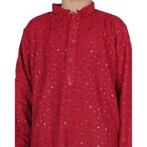 TRILOKI Formal Kids Kurta Set for Boys <b>Red</b> Rayon Indian Traditional Ethnic Wear with <b>Sequined</b> Embroidery PARKID12 - Product Image 6